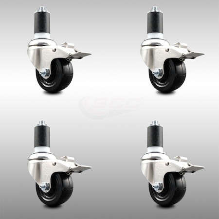 Service Caster 3 Inch 316SS Hard Rubber Wheel Swivel 1-1/2 Inch Stem Caster Set Lock Brake SCC SCC-SS316TTLEX20S314-HRS-112-4